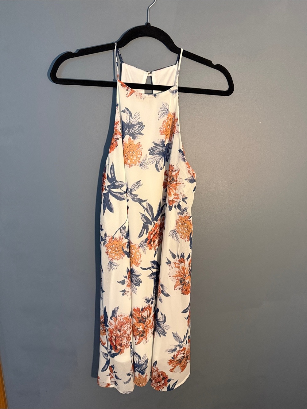 Floral Halter Summer Dress in White and Orange